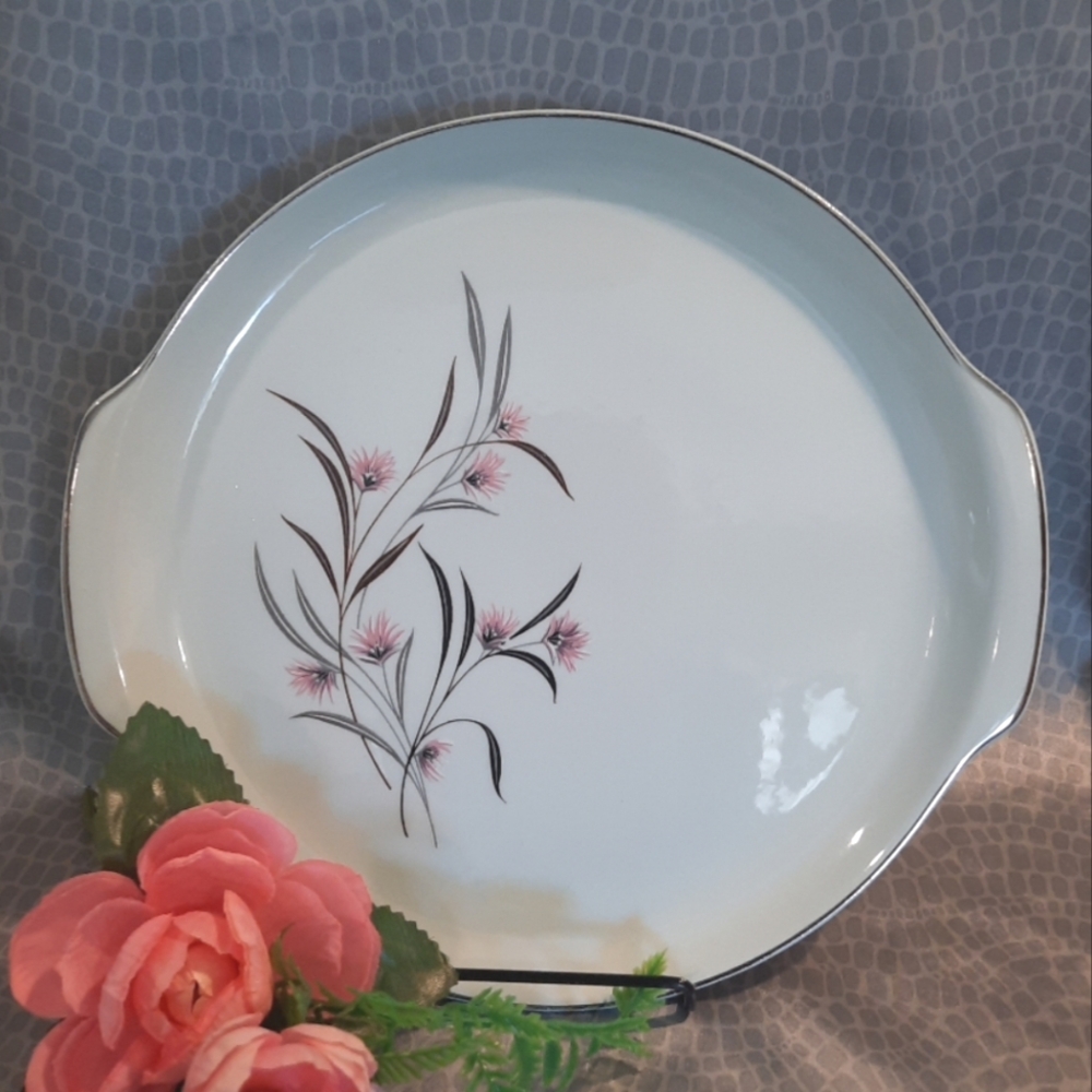 Vintage Universal Potteries Ballerina Mist Strawflower Lugged Cake Plate Platter